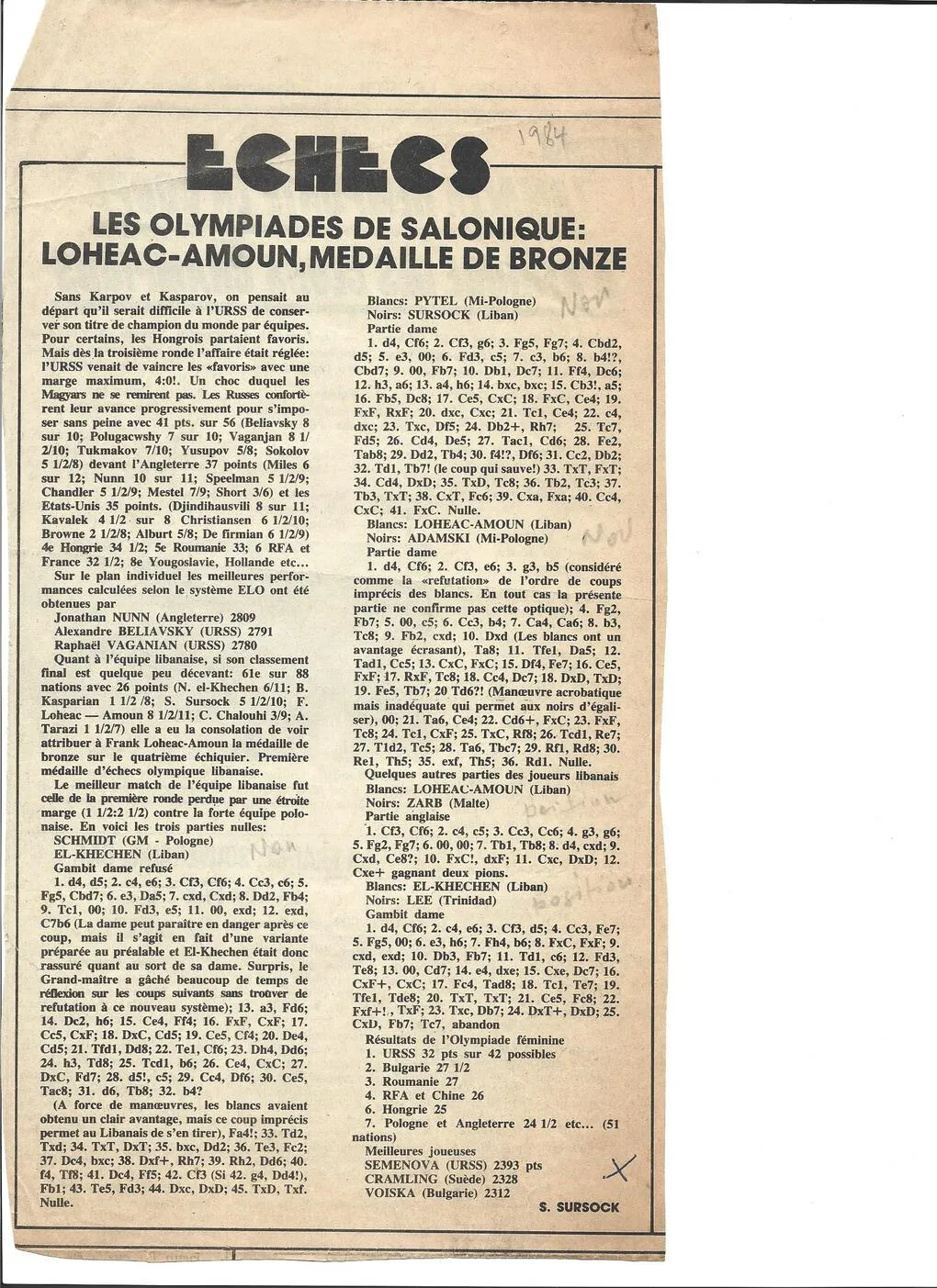 Les Olympiades de Salonique-Loheac-Amoun medaille de bronze